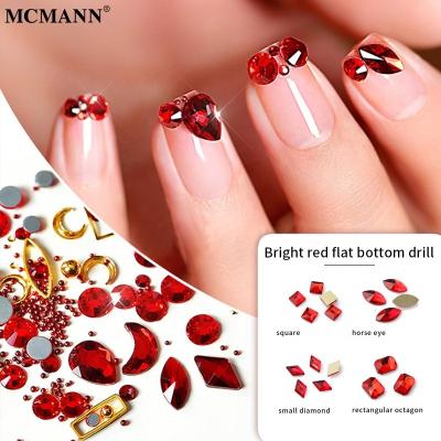 China Wholesale Hotsell 3D Finger Nail Art Red Color Back K9 Fake Stone Flat Glass Stone Crystal Nail Decoration Factory Supply for sale