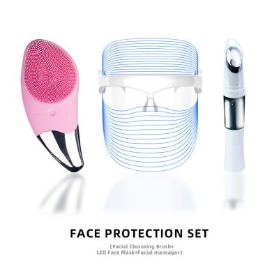 China Updraft Ion Face Dye Removal Massage and Facial Cleansing Brush and 7 Colors LED Facial Beauty Mask Set for sale