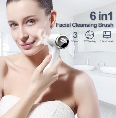 China Vibrating Rotating Acne Treatment Brush Rechargeable LED Display Exfoliate Remove Dead Skin Tighten Electric Facial Skin Cleaning Exfoliate for sale