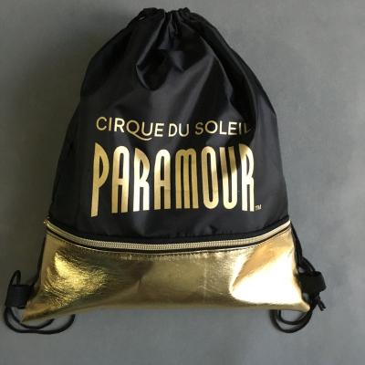 China Gold String Bag Black Color Fold Waterproof Polyester Bag Nonwoven Bag for sale