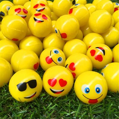 China Toy Happy Yellow Smiley Face 32mm Promotional Bouncy Balls Smiley Face Rubber Bouncing Balls Smiley Jumping Balls yellow for sale