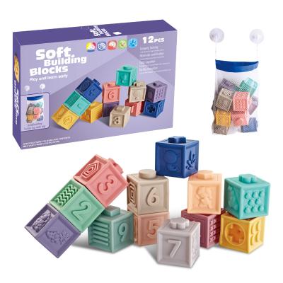 China Educational Toy 3D Touch Chewing Blocks Baby Early Educational Toys Fashion Silicon Sucker Building Block Set Toy for sale