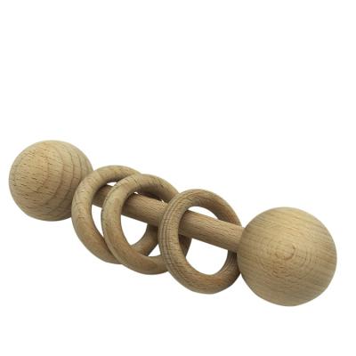 China Grasping Logo Natural Beech Baby Eco-Friendly Engraving Rattle Teething Toy For Toddlers Natural Toys for sale