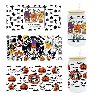 China Washable UV DTF Mug Packaging Ready To Ship New Dtf Popular Halloween Mug UV Glass Sticker for sale