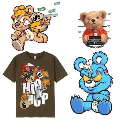 China Durable Thermal Transfer Design Logo Custom Bear Dtf Printing Plastic Alcohol Iron On T-shirt Thermal Press Transfer Sticker Design for sale