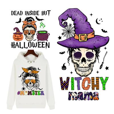 China Wholesale Custom Washable Halloween Vinyl Transfer Sticker Dtf Transfer Happy Design On Iron Ready To Press T-shirt Heat Transfer for sale