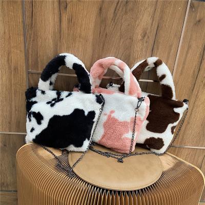 China Fashoion Classic Animal Printing Plush Handbag Women Shoulder Purse Down Handbags Ladies Winter Fur Totes for sale