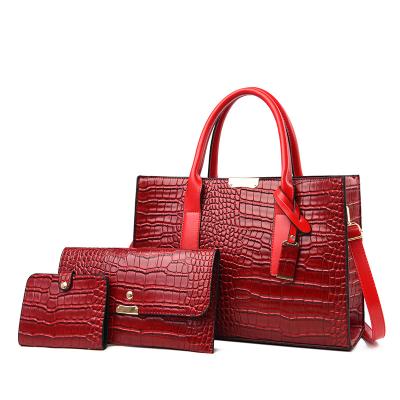 China Fashoion Classic Solid Color Crocodile Pattern Purse Female Shoulder Sling Bags Set Women Handbags Ladies for sale