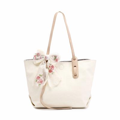 China Wholesale Fashion Women Ladies Handbags High Quality Customization Canvas Shoulder Shopping Tote Bag With Bow for sale