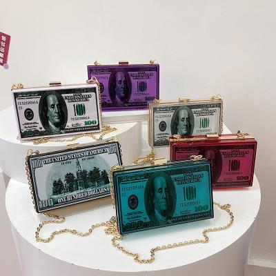 China Fashoion 2021 New Arrivals Money Clips Ladies Box Handbags Women Transparent Dollar Bags for sale