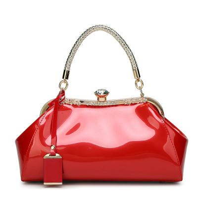 China Good quality designer handbags elegant shiny patent leather lady bag tote fashion staple famous brands for sale