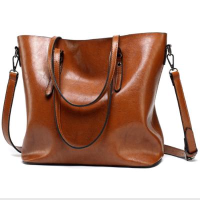 China Hot Selling Fashion Oil PU Ladies Tote Bag Large Leather Handbags Handbags Shoulder Bags For Women for sale