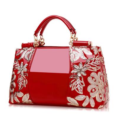 China Classic Fashion Embroidery Designer Tote Bag Fashion Sequin Patent Leather Handbags For Women Luxury for sale