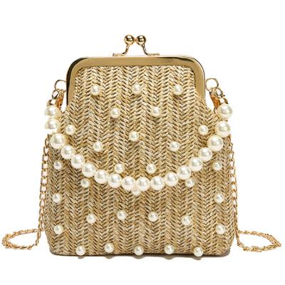 China Elegant Fashion Straw Bag Pearl Women Handbags Party Wear Evening Clutch Bag For Girls for sale