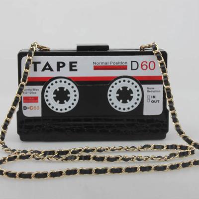 China Daily 2021 Acrylic Purse Transparent Tape Cassettes Grab Bag Box Purse Cocktail Party Hard Evening Clutch Bag for sale