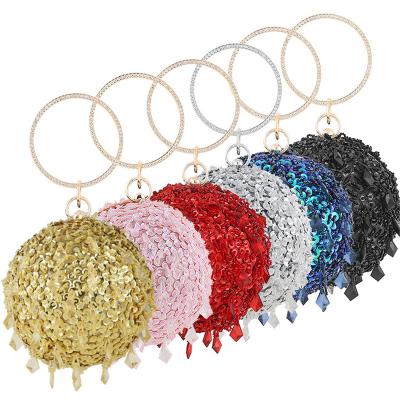 China Daily 2021 Fashion Design Round Ball Handbag Mesh Ring Bracelet Women Grab Purse Sequins Evening Clutch Bag for sale