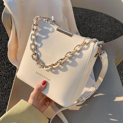 China Fashoion 2021 Summer Solid Color Fashion PU Leather Cross Shoulder Ladies Bucket Handbags - Body Women Handbags With Chain for sale