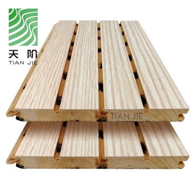 China Tianjie Wood Slat Flame Retardant And Eco-Friendly Acoustic Panels E1 Grade Flame Retardant Material Grooved Acoustic Panels for sale