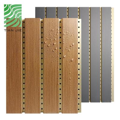 Cina Eco - Friendly Acoustic Panels Sound Proof Wooden Grooved Wood Paneling WPC Acoustic Panel For Wall in vendita