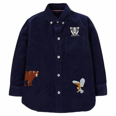 China 2022 New Design Spring Kids Clothing Anti Shrink Boys Long Sleeve Corduroy Anti Shrink Shirts Embroidered Cute Animal Designed Shirts for sale