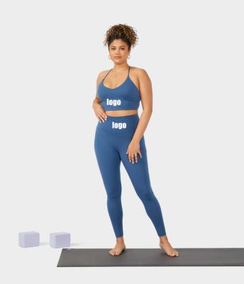 China 2022 Customs Logo Women Sport Clothes Ladies Breathable Workout Fitness Gym High Waisted Active Wear Pants Seamless 2 Piece Yoga Set Set for sale