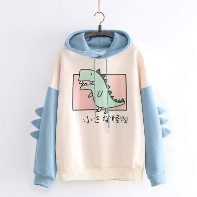 China 2022 Oversized Drawstring Hoodies Dinosaur Logo Printing Loose Women Cute Custom Made Anti-wrinkle Pullover Anti-wrinkle Drawstring for sale