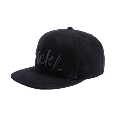 China High Quality Custom 6-Panel Black Cotton Embroidered Logo 6 Panel Snap Back Hat For Adult for sale