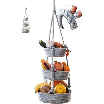 China Folding straining fruit basket 3 tier hangend woven cotton hangekorb MIT 3 Etagen hanging hanging basket for vagetable fruit for sale