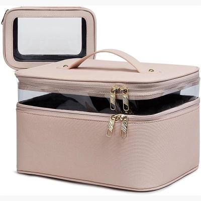 China Lady Trending Cosmetic Bag Double Layer Waterproof Makeup Bag Organizer Make Up Toiletry Bags for sale