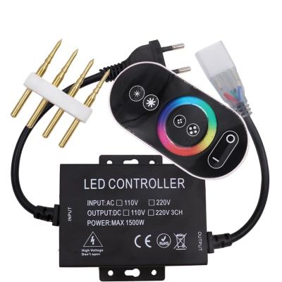 China 220V LED RGB Full Touch Led Controller 1500W 10mm PCB Full Touch RGB Control With 4 Pin Connector EU Plug for sale