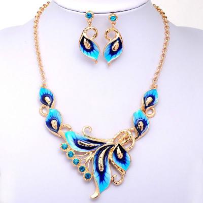 China CLASSIC 18k Yellow Gold Plated Crystal Enamel Jewelry Sets Austrian Flower Jewelry Sets Necklace Earrings Chain Sets for sale