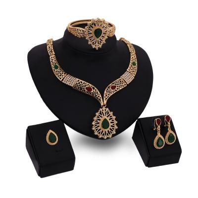 China CLASSIC Gold Plated Austrian Design Crystal Necklace Bracelet Ring Earrings 4PCs Pendant Jewelry Set For Women for sale