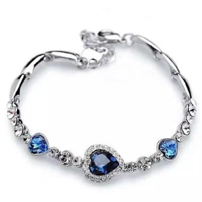 China Fine Crystal Rhinestone Blue Ocean Jewelry Armband Bracelets For Women heart pulseras bracelet mujer punk gift for sale