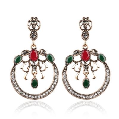 China Gray Crystal Drop Earrings For Women Ethnic Earring Vintage Wedding Gold Jewelry Fashionable Luxury Cavity Flower Antique Earring for sale