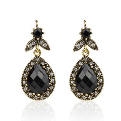 China Fashion Vintage Jewelry Crystal Earrings For Women Color Gold Water Droplets Black Drop Earrings Engagement Gift India for sale