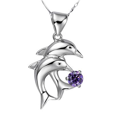 China Vintage Dolphin Shaped Zircon Necklace Women Jewelry Pendant Engagement for sale