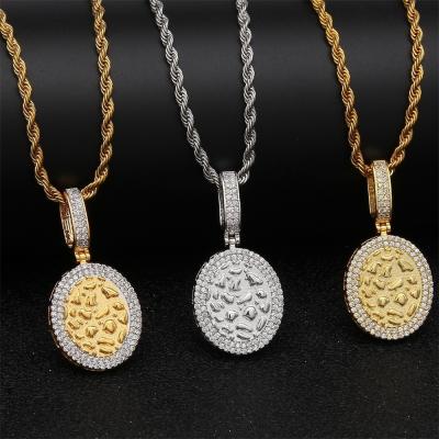 China Hiphop Hip Hop Gold Silver Oval Pendant Color Plated Micro Pave CZ Stones Chains Necklaces for sale