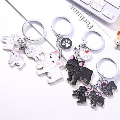 China Metal Small French Bulldog Car Key Chains Cute Dog Key Chains Bag Charm Women Men Key Dangle Ring Holder Gifts for sale