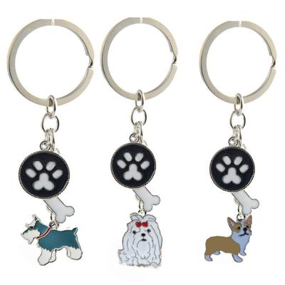 China Paw Claw Enamel Women Men Small Pet Fashion Jewelry Key Chain Cute Commemorative Cute Silver Color Schnauzer Animal Keychain for sale