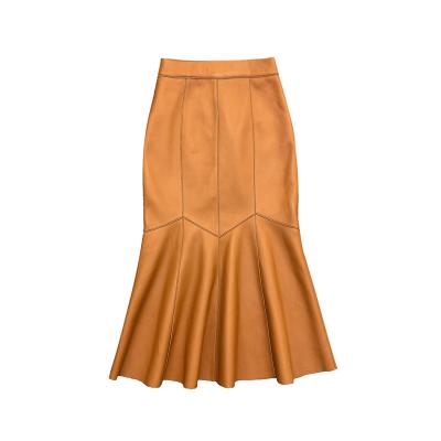 China Breathable Elegant Women Long Skirt Hip Package Sheepskin Skirt Mermaid Genuine Leather Skirt for sale