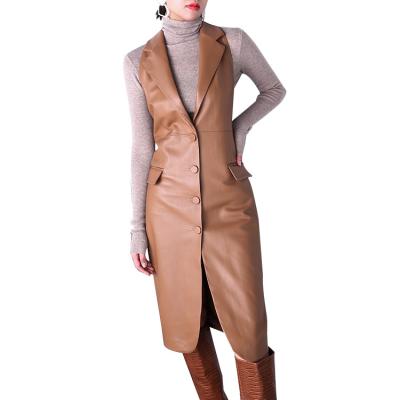 China New 2022 Breathable Women Fashion Sleeveless Suit Dress High Waist Genuine Leather Skinny Skirt Halter Dress for sale