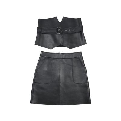 China Fashion Belt Sheepskin A Version Short Skirt Breathable Two Piece Set for sale