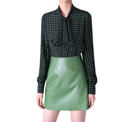 China Sheepskin Simple Fashion Breathable Embossed High Waist A Line Genuine Leather Short Skirt For Youth for sale