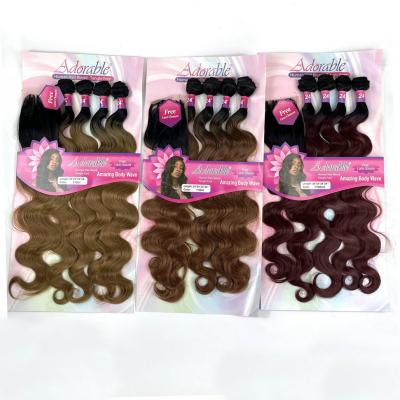 China Adorable X-Ring Hair Bundle Full Solution Synthetic Hair Bundles With Stunning Body Wave 4pcs Ombre Color T1b27 Closure 4*4 Machine Made Free for sale