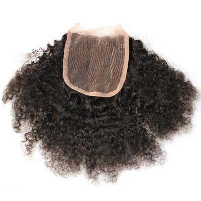 China Wholesale Factory Price Natural Color Afro Curly Remy Human Hair 4*4 Lace Closure For Wigs for sale