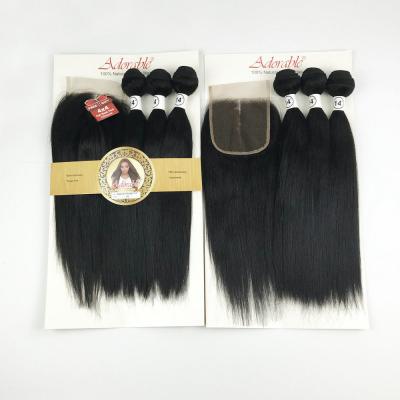 China 3 Bundles Natural Straight Natural Hair With Closure Silky Straight Mixed Lengths Virgin Human Hair Natural Color for sale