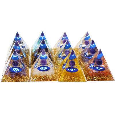 China Europe Wholesale 5cm Orgonite Crystal Pyramid Healing Chakra Balancing Twelve Constellations Orgone Pyramids for sale