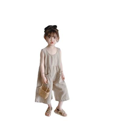 China 2021 summer baby boys and girls Korean retro air wide leg overalls casual cotton canvas sleeveless overalls for sale