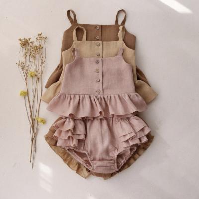 China Rejuvenating Girl Cotton Hemp Suspender Top Shorts and Top Sets Dress Girl Kids Girls Sets for sale