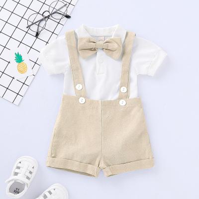 China Small Three Piece Set Kids Short Sleeve Regenerative Upper Sling Suit Gentleman 3 Piece Set Boys Summer Shorts Sets for sale